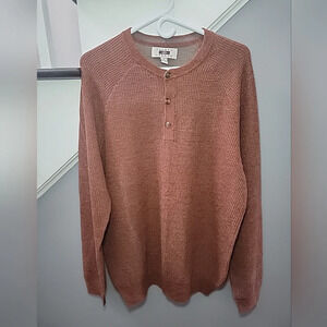 Joseph Abboud Sweater Henley Wool Blend Long Sleeve Rust Orange Large Preppy
